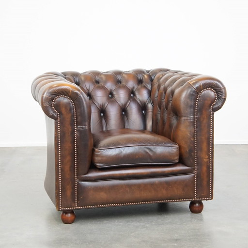 Chesterfield-Sessel aus dunklem Rindsleder