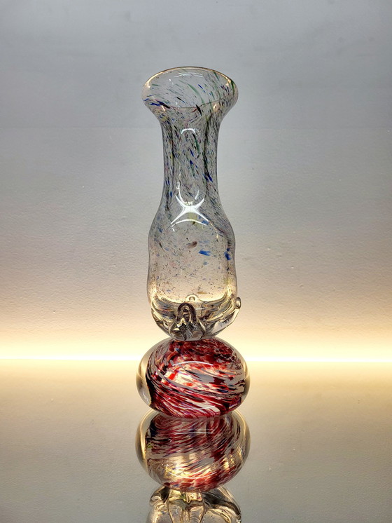 Image 1 of Val Saint Lambert Studio Cristal Vase auf Fuß, Spritzer Design, Signiert No 147, Schraffur, 1980er