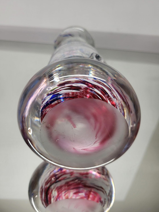 Image 1 of Val Saint Lambert Studio Cristal Vase auf Fuß, Spritzer Design, Signiert No 147, Schraffur, 1980er