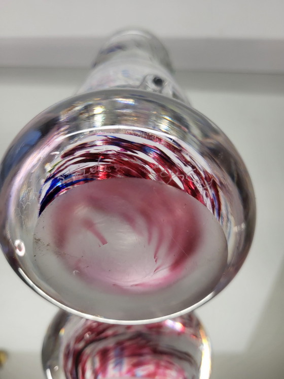 Image 1 of Val Saint Lambert Studio Cristal Vase auf Fuß, Spritzer Design, Signiert No 147, Schraffur, 1980er