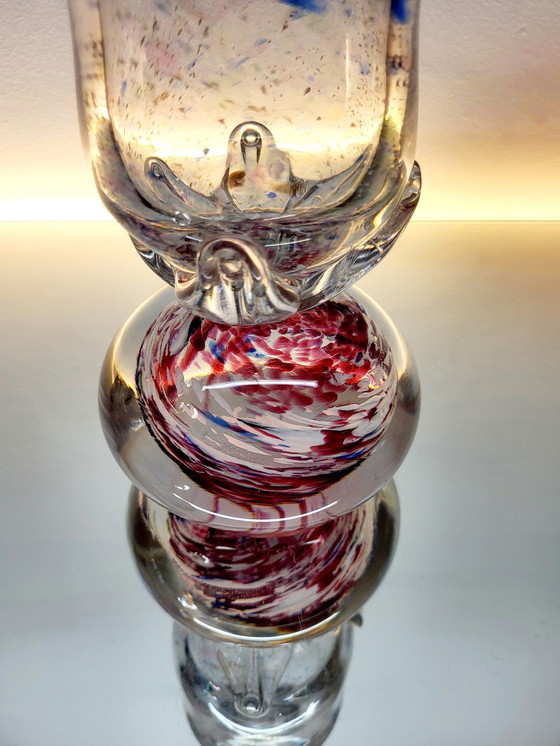 Image 1 of Val Saint Lambert Studio Cristal Vase auf Fuß, Spritzer Design, Signiert No 147, Schraffur, 1980er