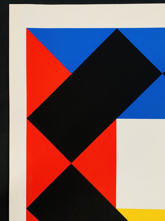 Image 1 of Max Bill "Komposition mit weißer Mitte". Bauhaus-Stil. Original-Siebdruck.