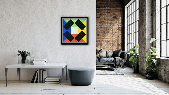 Image 1 of Max Bill "Komposition mit weißer Mitte". Bauhaus-Stil. Original-Siebdruck.