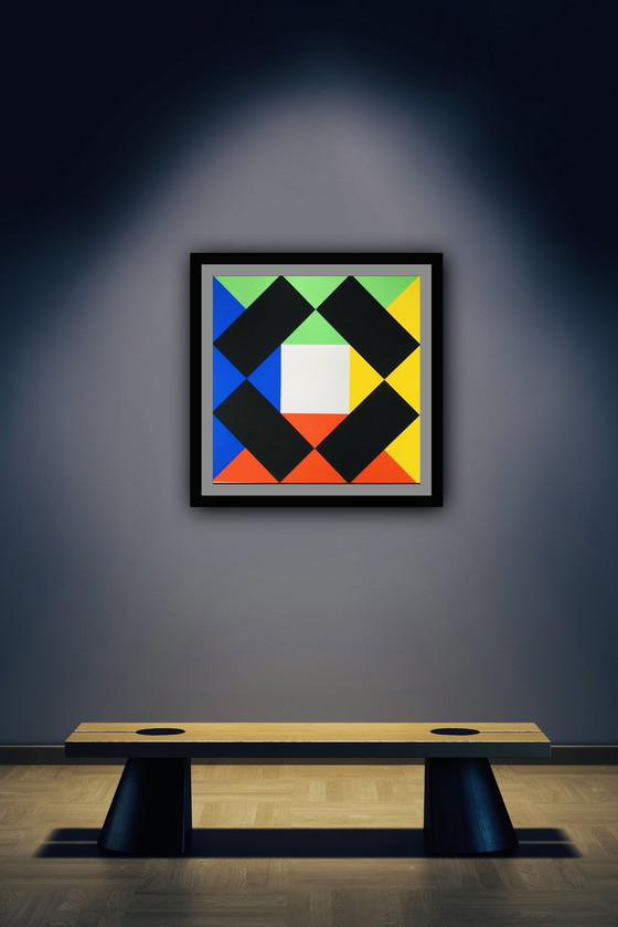 Image 1 of Max Bill "Komposition mit weißer Mitte". Bauhaus-Stil. Original-Siebdruck.