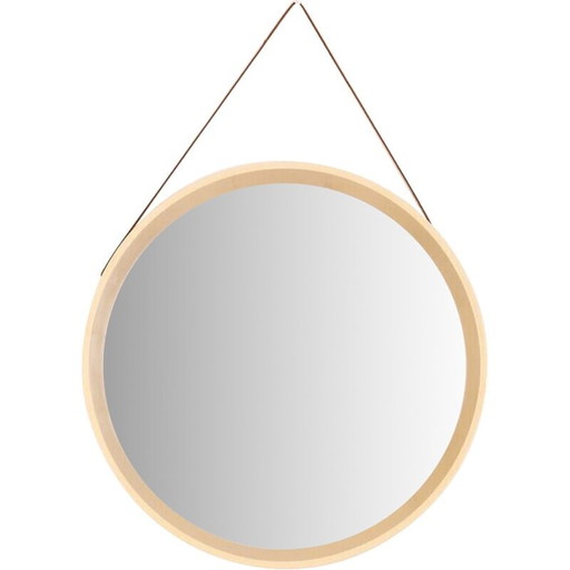 Runder Vintage-Wandspiegel mit Leder- und Kunststoffrahmen, Dänemark 1960er Jahre