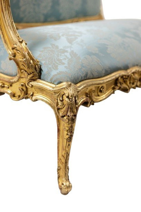 Image 1 of Salon im Stil von Louis XV mit vergoldetem Holzrahmen, Circa 1880