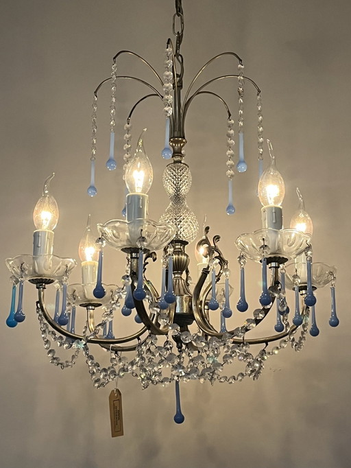 Vintage Opaline Blue Teardrop Chandelier Pendelleuchte