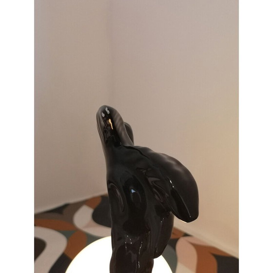 Image 1 of Schwarze Palmenlampe aus Keramik mit Opalglaskugel, 1970