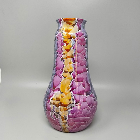 Image 1 of 1990S Erstaunlich Giuseppe Locci Polycrome Craquelé Vase in sardischen Keramik. Hergestellt in Italien