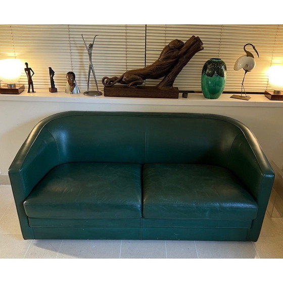 Image 1 of Vintage-Dreisitzer-Sofa aus grünem Leder, 1980