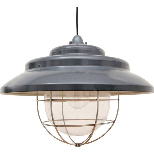 Vintage industrielle Metall- und Kunststoffaufhängung mit Schirm, 1970