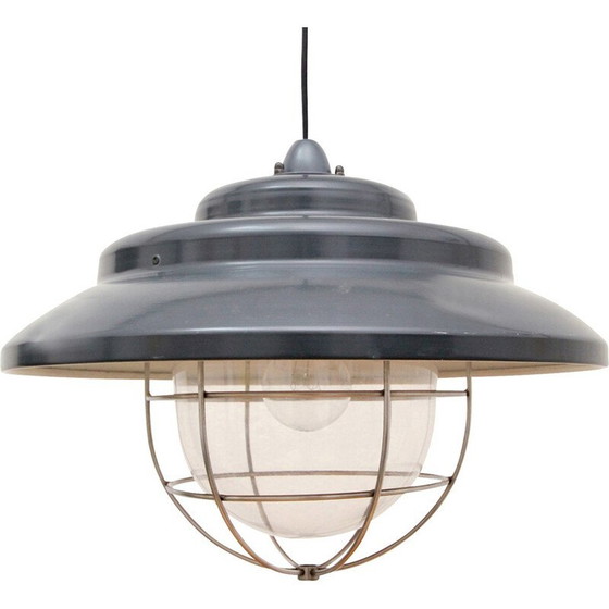 Image 1 of Vintage industrielle Metall- und Kunststoffaufhängung mit Schirm, 1970