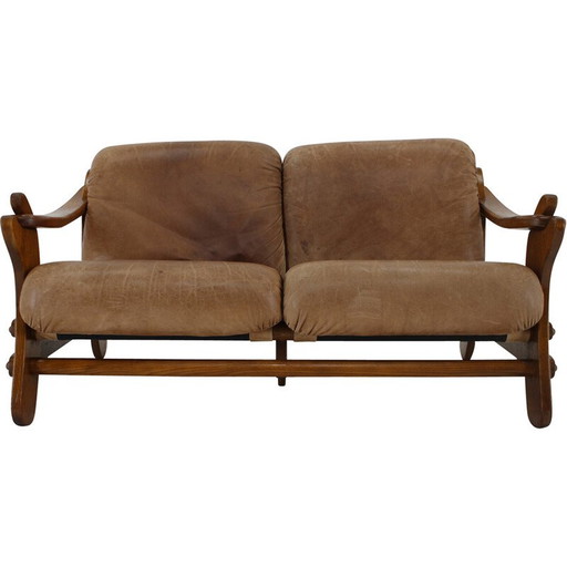 Vintage Sofa aus Eiche und Leder, Holland 1970