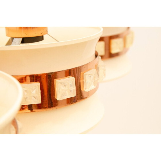 Image 1 of Vintage-Pendelleuchte mit 3 Lampenschirmen aus geschliffenem Glas von Kamenický Šenov, 1970