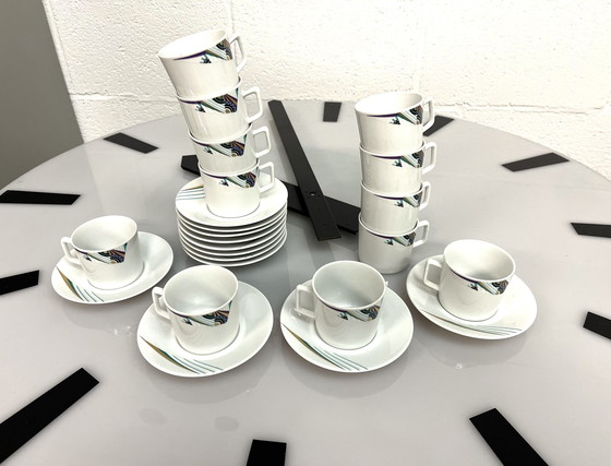 Image 1 of Satz von 12X Tasse und Untertasse Seltmann Weiden, Bayern, W. Deutschland, Memphis Dekor