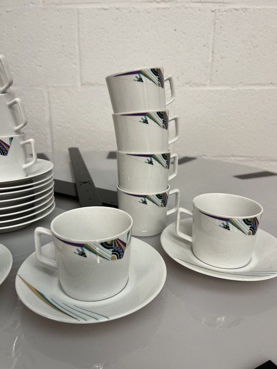 Image 1 of Satz von 12X Tasse und Untertasse Seltmann Weiden, Bayern, W. Deutschland, Memphis Dekor