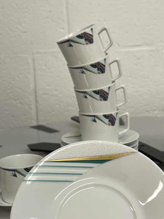 Image 1 of Satz von 12X Tasse und Untertasse Seltmann Weiden, Bayern, W. Deutschland, Memphis Dekor