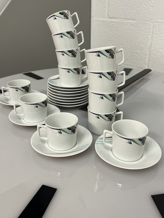Image 1 of Satz von 12X Tasse und Untertasse Seltmann Weiden, Bayern, W. Deutschland, Memphis Dekor