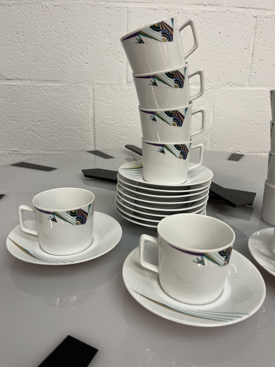 Image 1 of Satz von 12X Tasse und Untertasse Seltmann Weiden, Bayern, W. Deutschland, Memphis Dekor