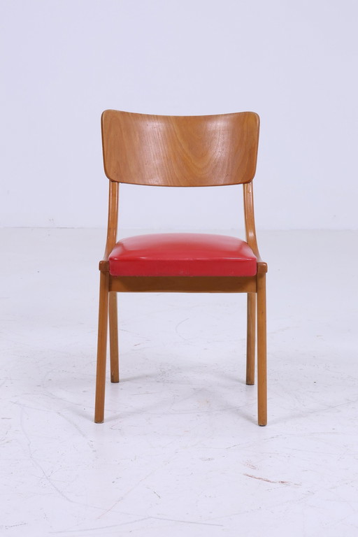 Gondel Holz Stuhl | Vintage Mid Century Stuhl 60er Jahre | Original Zustand Rot Leder