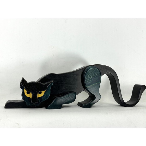 Image 1 of Schwarze Panther-Skulptur aus dickem Holz, Italien 1980
