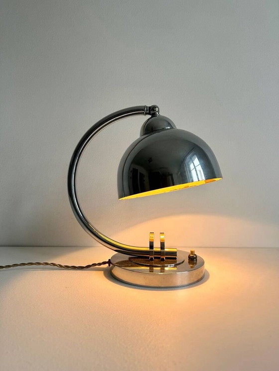 Image 1 of Modernistische Tischlampe aus verchromtem Metall - Frankreich 1930