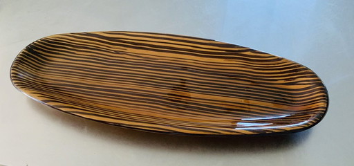 Mid-Century Oval handbemalte Keramik Domino Serie Servierplatte aus Sarreguemines, Frankreich