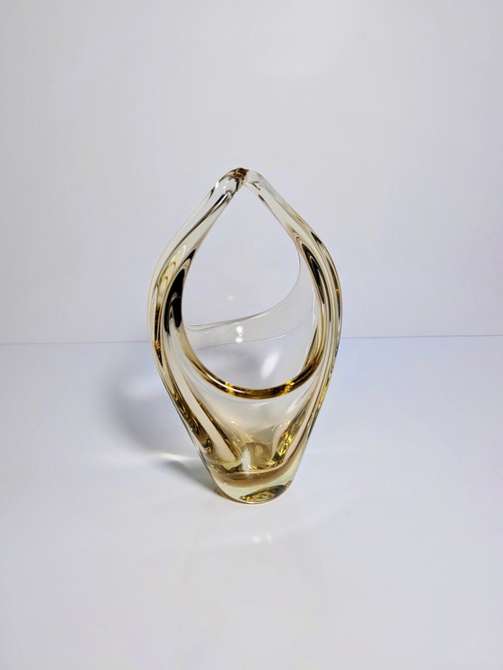Image 1 of Böhmische Citrin Glas Korbschale Mid Century 1960Er Miroslav Klinger Cz Zbs Vase