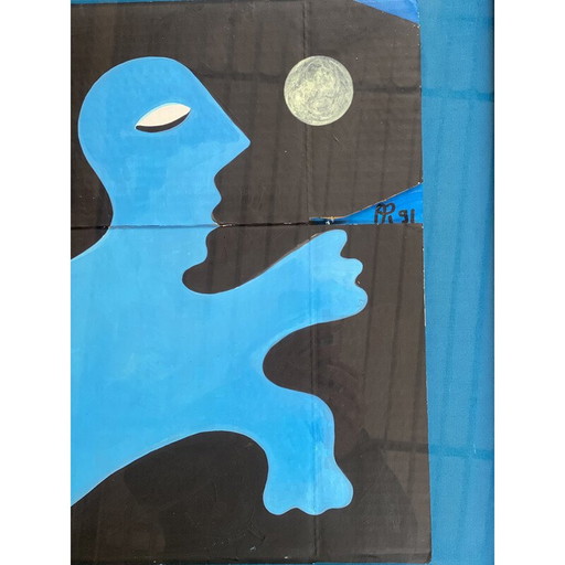 Vintage-Gemälde "L'homme bleu" von Alain Rothstein, 1991