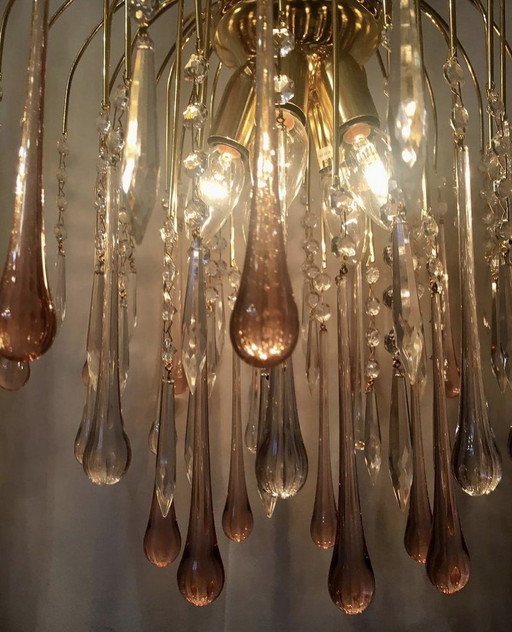 Vintage rosa Kronleuchter Hängelampe XL Größe Goldrahmen