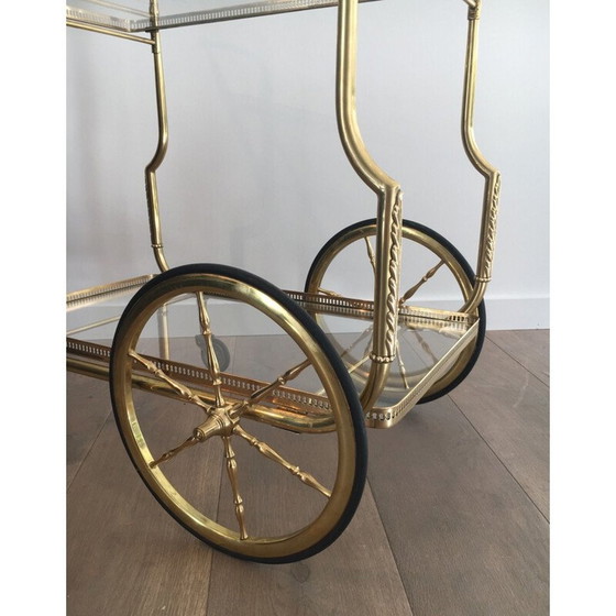 Image 1 of Messing- und Glastisch auf Rädern von Jasen, Frankreich 1940