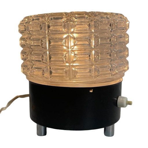 Vintage - Ca. 1970'S - Gepresstes Glas und Metallsockel auf Chromfüßen - Tischlampe