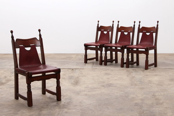 Image 1 of Spanischer Stuhl: Rustikales Design mit Sattelleder 4er Set