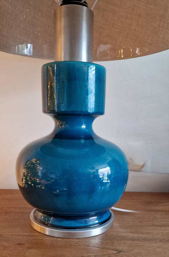 Image 1 of 70S Italienische Keramik Tischlampe Rimini Blau