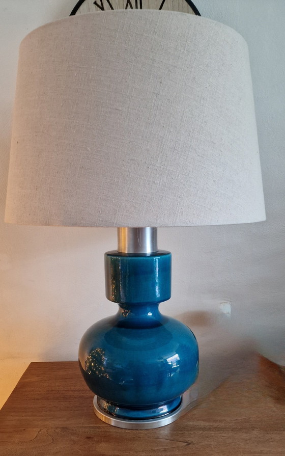 Image 1 of 70S Italienische Keramik Tischlampe Rimini Blau