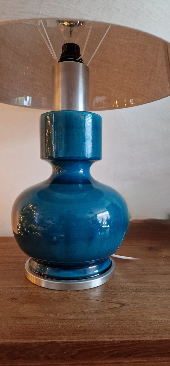 Image 1 of 70S Italienische Keramik Tischlampe Rimini Blau