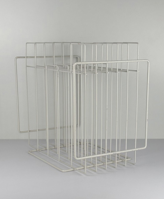 Image 1 of Vintage Vinyl-Schallplattenständer/Schallplattenhalter weißes Drahtgeflecht