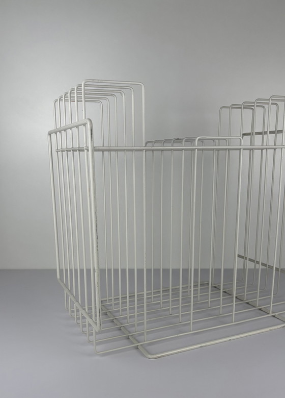 Image 1 of Vintage Vinyl-Schallplattenständer/Schallplattenhalter weißes Drahtgeflecht
