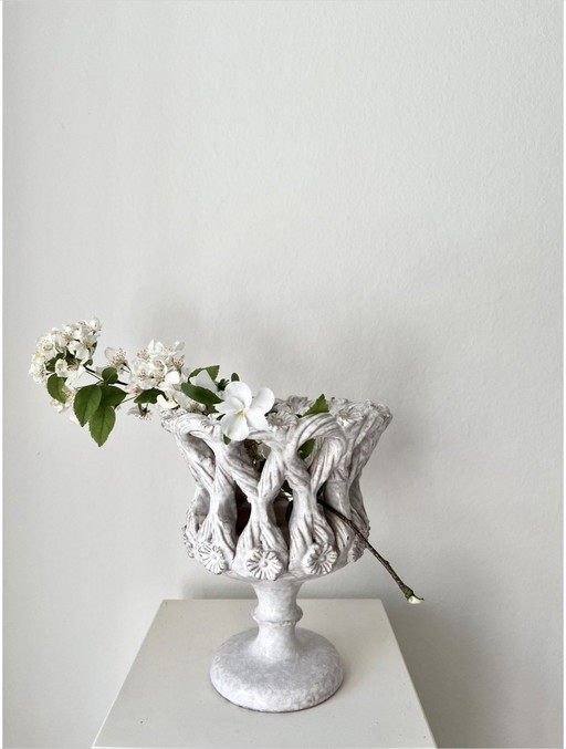 Romantischer Blumentopf, Keramik, italienische Vintage-Keramik, Relief / Flechtstruktur