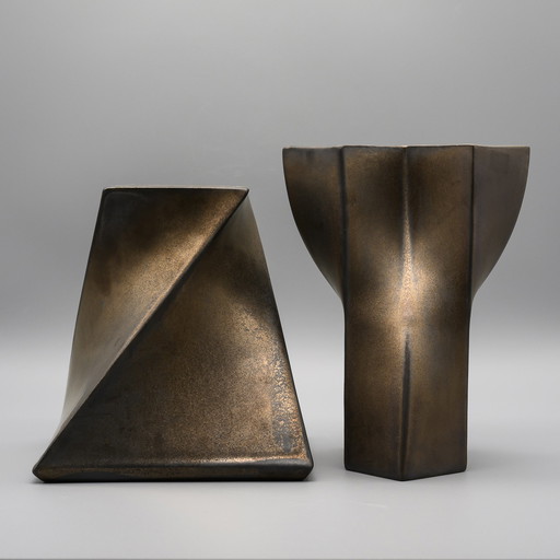 Jan van der Vaart Studio Keramik Kunsthandwerkliche Töpferei Vase 1979 & Kerzenständer 1978