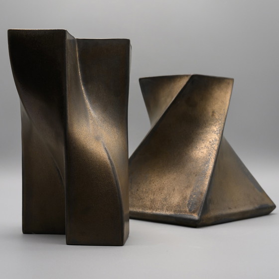 Image 1 of Jan van der Vaart Studio Keramik Kunsthandwerkliche Töpferei Vase 1979 & Kerzenständer 1978