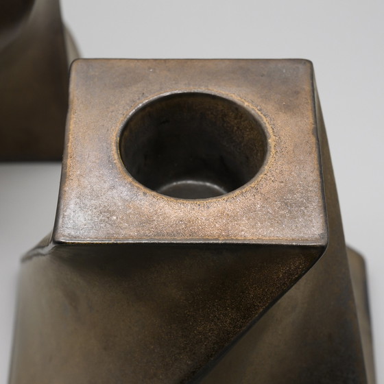 Image 1 of Jan van der Vaart Studio Keramik Kunsthandwerkliche Töpferei Vase 1979 & Kerzenständer 1978