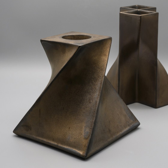 Image 1 of Jan van der Vaart Studio Keramik Kunsthandwerkliche Töpferei Vase 1979 & Kerzenständer 1978