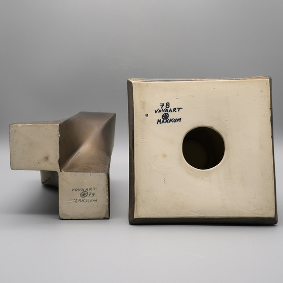 Image 1 of Jan van der Vaart Studio Keramik Kunsthandwerkliche Töpferei Vase 1979 & Kerzenständer 1978