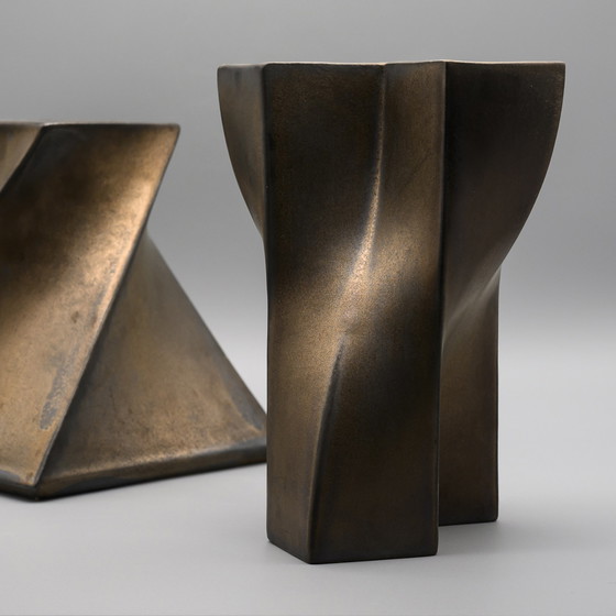 Image 1 of Jan van der Vaart Studio Keramik Kunsthandwerkliche Töpferei Vase 1979 & Kerzenständer 1978