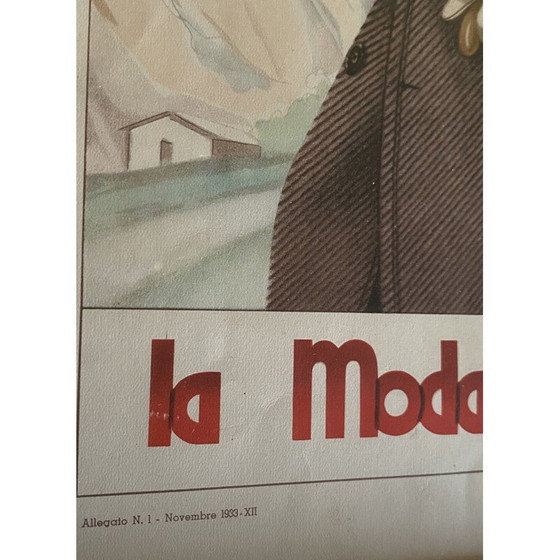 Image 1 of Satz von 6 Vintage-Illustrationen "La Moda Maschile" in vergoldetem Holz mit Glas, Italien 1930