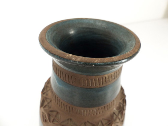 Image 1 of Blau glasierte Keramikvase Bitossi 1960