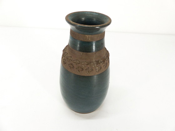 Image 1 of Blau glasierte Keramikvase Bitossi 1960