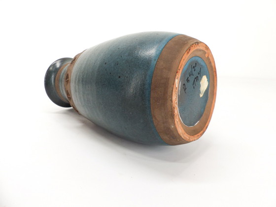 Image 1 of Blau glasierte Keramikvase Bitossi 1960