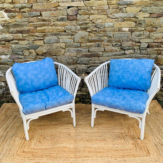 Image 1 of Weiße Rattan-Wohnzimmergarnitur im Vintage-Stil, 1970
